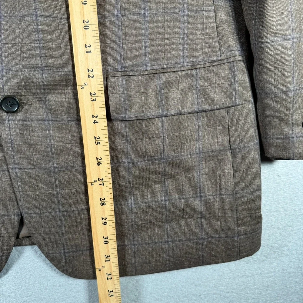 Joseph & Feiss Gold Men 44R Brown Windowpane 100% Wool Classic Fit Blazer Jacket